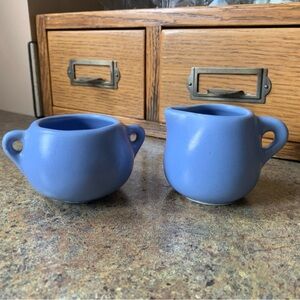 Matte Powder Blue Pottery Creamer and Sugar Set